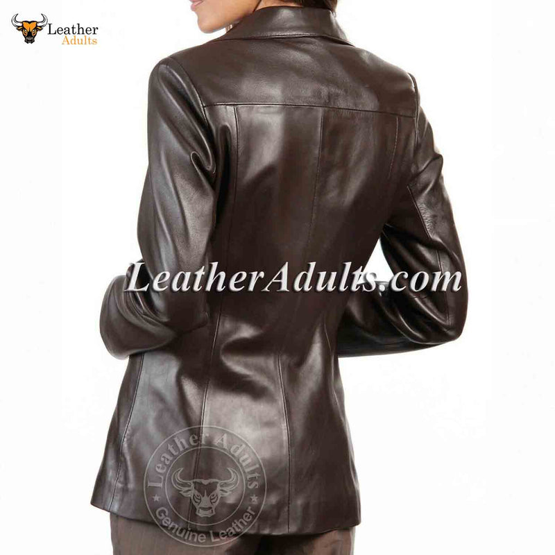 Women's Brown Genuine Lambskin Real Leather Blazer Coat Jacket Slim Fit Coat