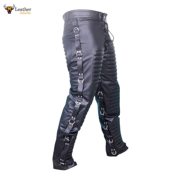 REAL LEATHER MENS BLACK JEANS Goth Bondage Clubwear Most sizes available