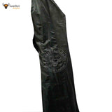Womens Ladies Real Lambskin Leather Long Black Leather Gothic Trench Coat Dress Gown Suit