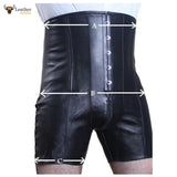 Men's Leather Corset Shorts with High Waist And Steel Boning