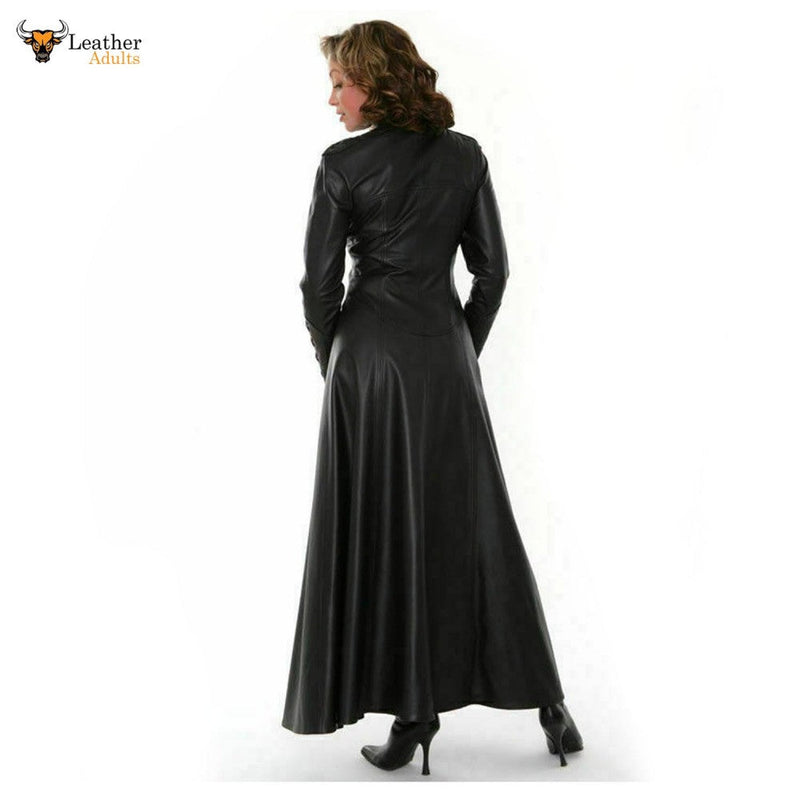 Women Real Nappa Leather Catsuit Matrix Coat Long Sleeves Sexy Dress Casual Wear