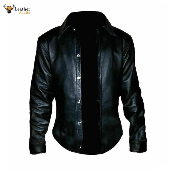 Men's Black Real Sheep Leather Very Hot and Soft Full Sleeve Shirt BLUF Gay Shirt