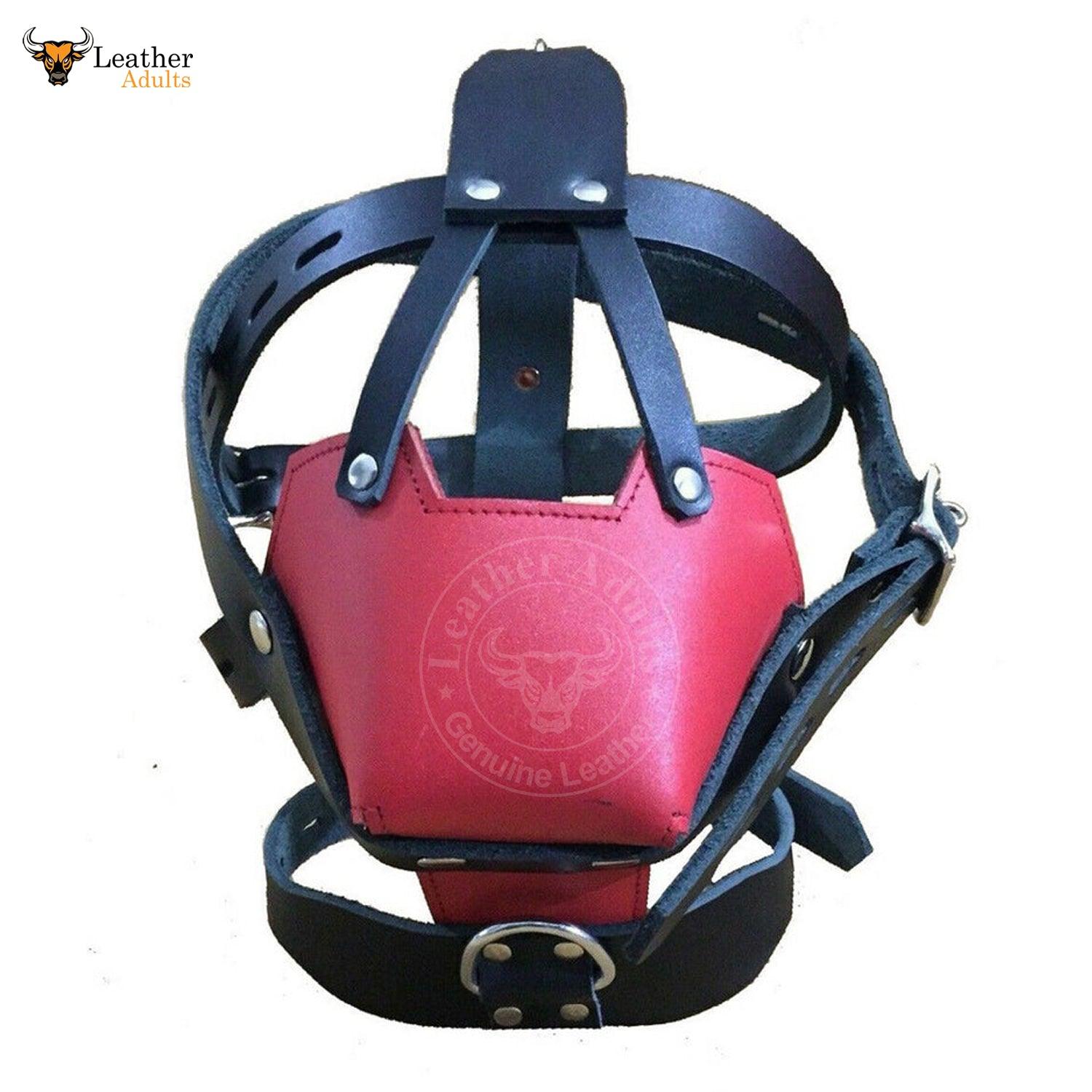 Genuine Black Red Leather Bondage Face Muzzle Head Head Harness BDSM genuine-black-red-leather-bondage-face-muzzle-head-head-harness-bdsm