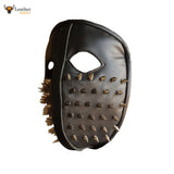 Men Punk Biker Genuine Leather Full face spike Mask Masquerade Black Cosplay