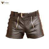 Men's 100% Genuine Brown Leather Shorts with Double Zipper