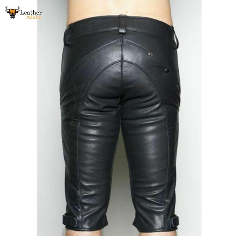 Genuine Leather MOTO Pants Cropped Fitted Front Zip Closure Fetish Kink HOT Gay