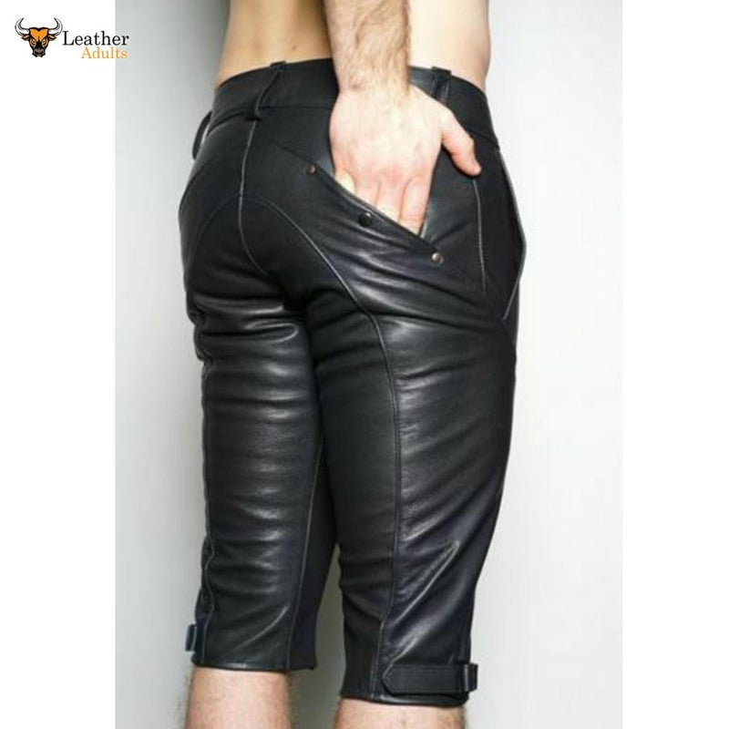 Genuine Leather MOTO Pants Cropped Fitted Front Zip Closure Fetish Kink HOT Gay