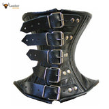 Roller buckle Black Real Leather Over Mouth Neck Corset Posture Collar
