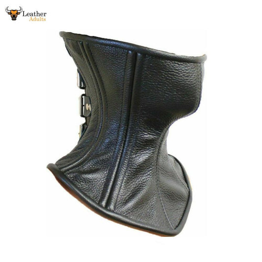 Roller buckle Black Real Leather Over Mouth Neck Corset Posture Collar