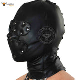 Sensory detachable eyes and mouth laced closure Hood Bondage BDSM Mask Black Soft Leather Unisex Hood