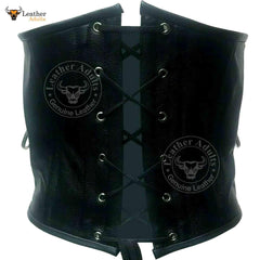 Heavy Cowhide Leather Male Corset Steel Boned Rear Laced Unisex Bondage Girdle Cincher