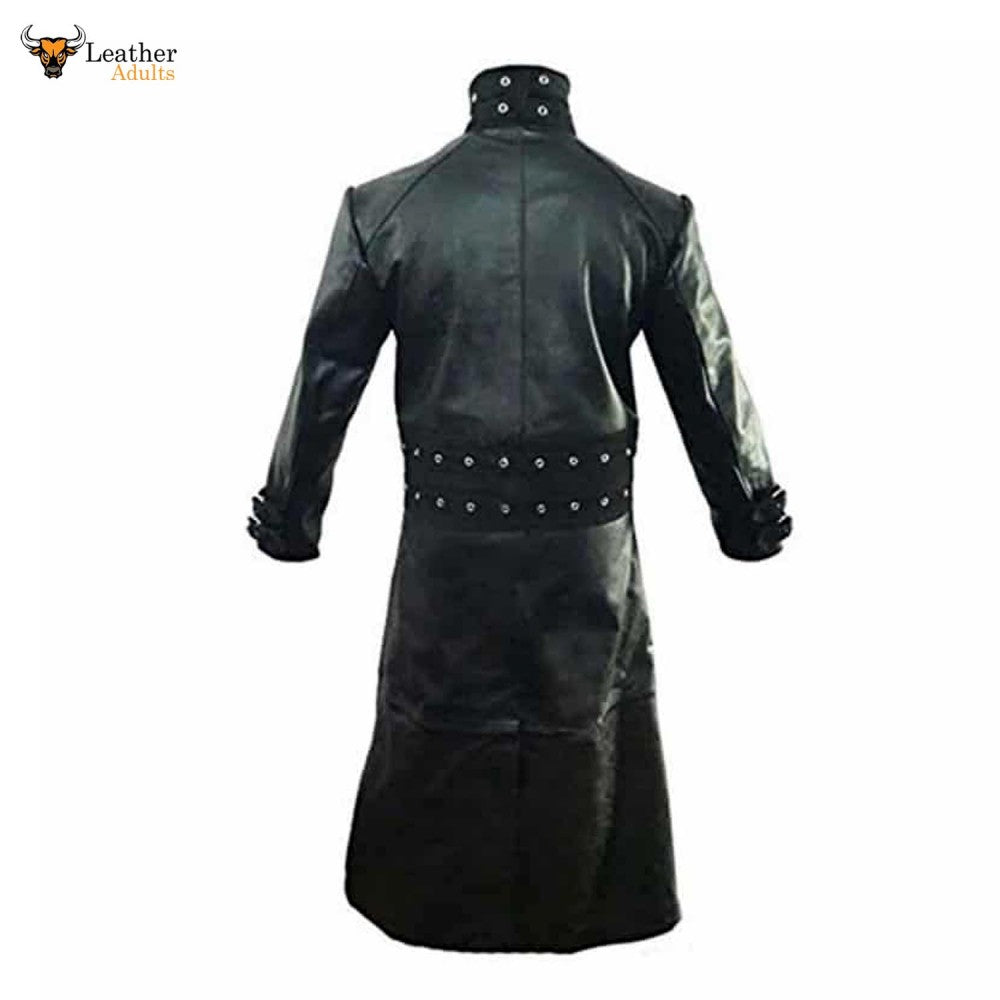 Mens Real Black Leather Goth Matrix Trench Coat Steampunk Gothic Van H