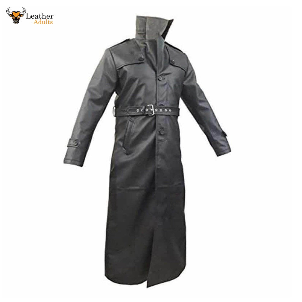 Mens Sexy Real Black Leather Long Matrix Goth Trench Coat Gothic T17 Ksk Leather 3443