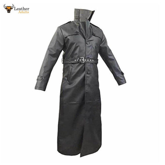 Mens Sexy Real Black Leather Long Matrix Goth Trench Coat Gothic T17