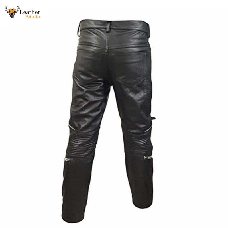 Mens Black Real Cowhide Leather Motorcycle Trousers Bikers Jeans Bikers Pants