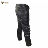 Mens Black Real Cowhide Leather Motorcycle Trousers Bikers Jeans Bikers Pants