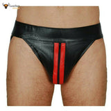 JOCKSTRAP Gay Thong Leather Slip String With Red Stripes Lederhose Jockstrap Leder Pants M,L, XL