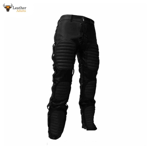 Mens Black Real Cowhide Leather Heavy Duty Bondage Jeans Trousers Leder Breeches