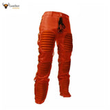 Mens Red Real Cowhide Leather Heavy Duty Bondage Jeans Trousers Leder Breeches