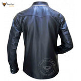 Men's Real Sheep Nappa Leather Full Sleeve BLUF Bespoke Tailored Shirt in Black and White Two Tone Design