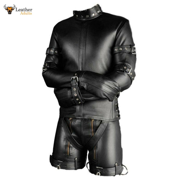 Men's Real Leather Straitjacket Leather Lining Straitjacket Heavy Duty Jacket