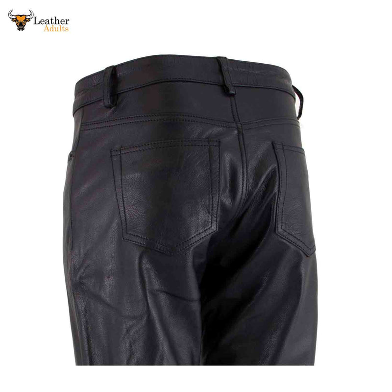 Womens Real Black Cowhide Leather Five Pockets Bikers Trousers Pants Breeches