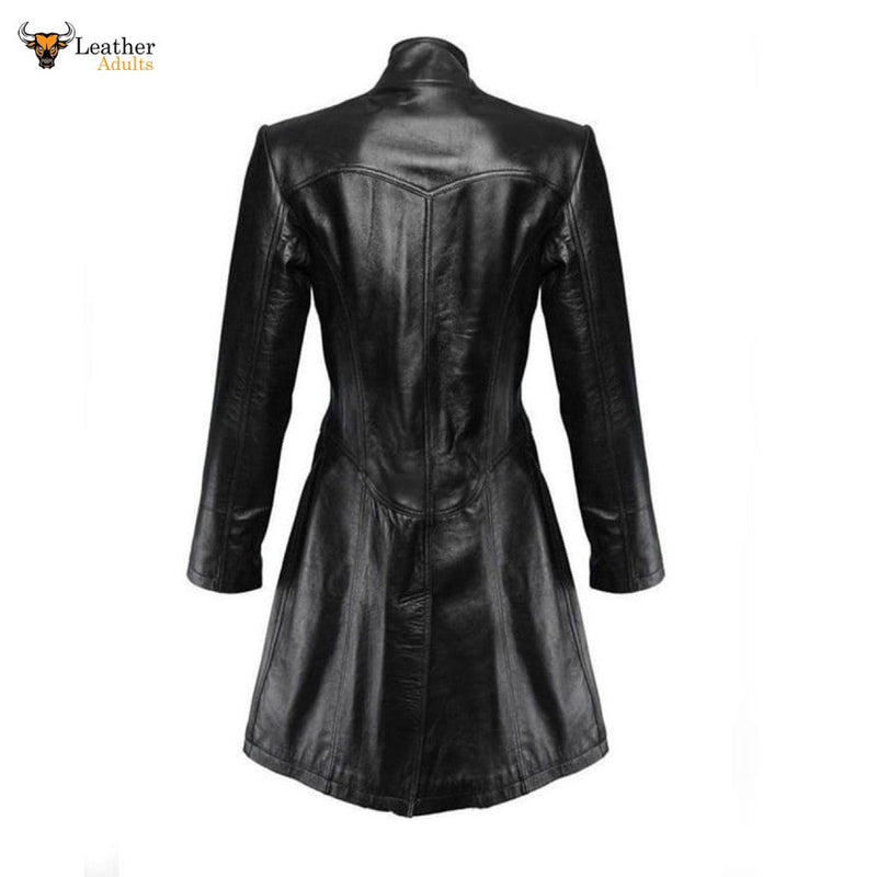 LADIES BLACK REAL SHEEP LEATHER STEAMPUNK GOTHIC COAT T9