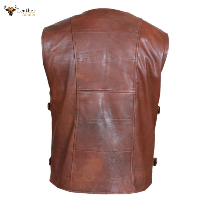 Brown Mens Real Leather Gilet Biker Cut Waistcoat Vest Most Sizes VEST