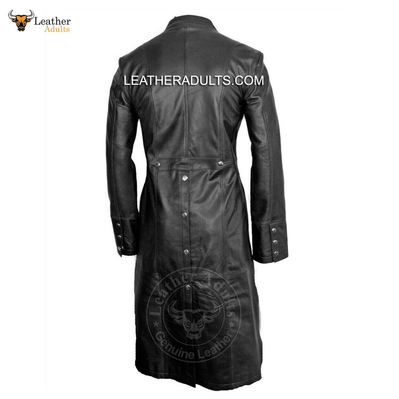 Mens Black Cowhide Leather Long Matrix Trench Coat Goth Steampunk Van Helsing Gothic Trench Coat New
