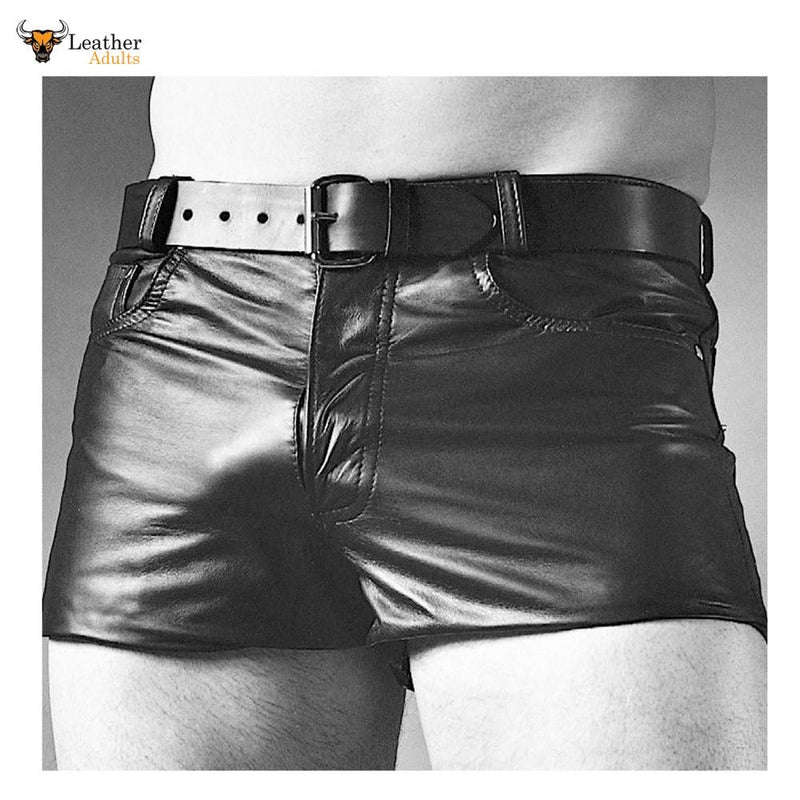 Mens Black 100% Genuine Leather Sexy Shorts with Belt *New*