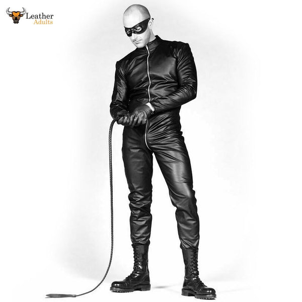 Mens Real Leather Catsuit Two way Zip Black Leder Lined Fitted Fetish Roleplay
