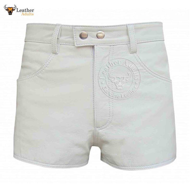 Womens 100% GENUINE LEATHER SEXY WHITE SHORTS With Two Pockets